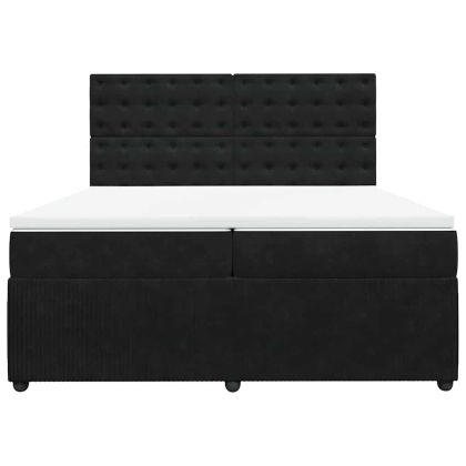 Боксспринг легло с матрак, черно, 200x200 см, кадифе