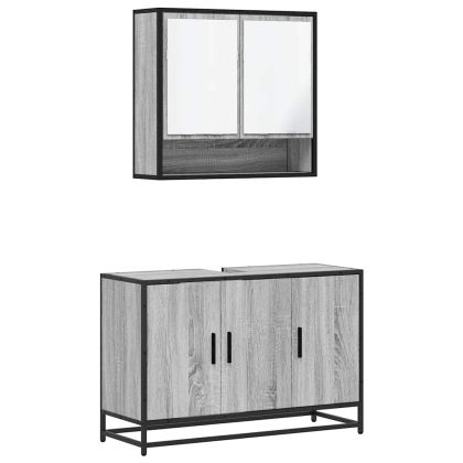 Комплект мебели за баня от 2 части сив сонома инженерно дърво