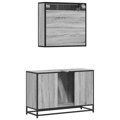 Комплект мебели за баня от 2 части сив сонома инженерно дърво