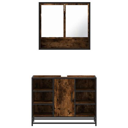 Комплект мебели за баня от 2 части, опушен дъб, инженерно дърво