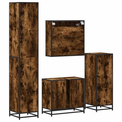 Комплект мебели за баня от 4 части, опушен дъб, инженерно дърво