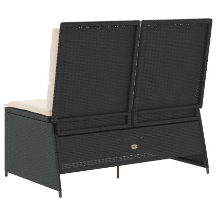 Накланяща се градинска пейка с възглавници черен полиратан