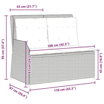 Накланяща се градинска пейка с възглавници светлосив полиратан