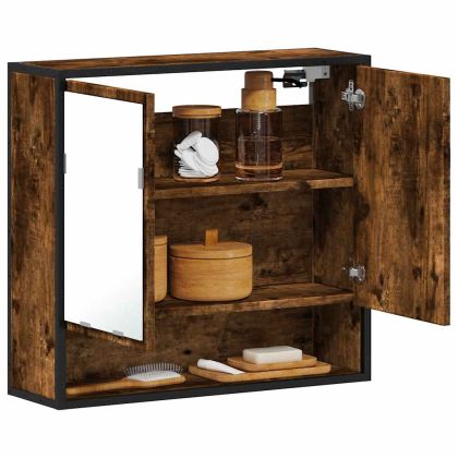 Огледален шкаф за баня опушен дъб инженерна дървесина