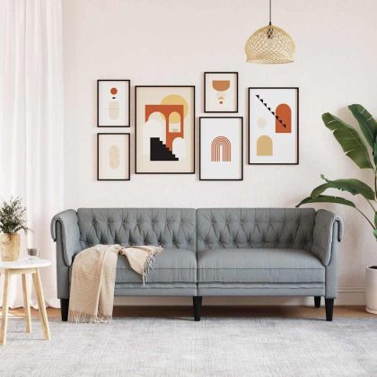 Диван Chesterfield Светлосиво 201.5 x 74.5 x 74.5 см текстил