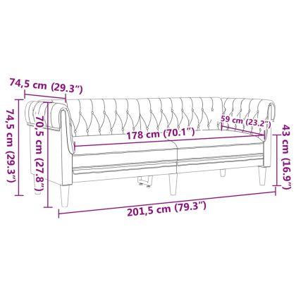 Диван Chesterfield Светлосиво 201.5 x 74.5 x 74.5 см текстил