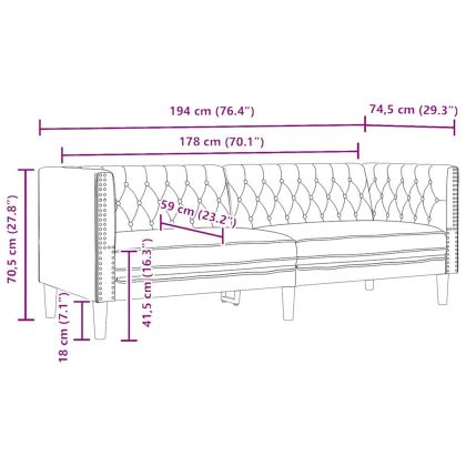 Диван Chesterfield Черно 194 x 74.5 x 70.5 см Изкуствена кожа