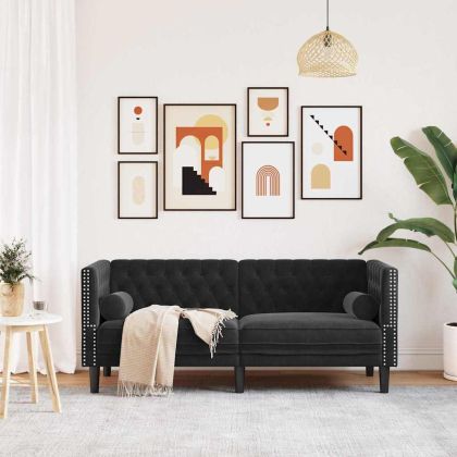 Диван Chesterfield Друг Черно 174 x 74.5 x 70.5 см Кадифе