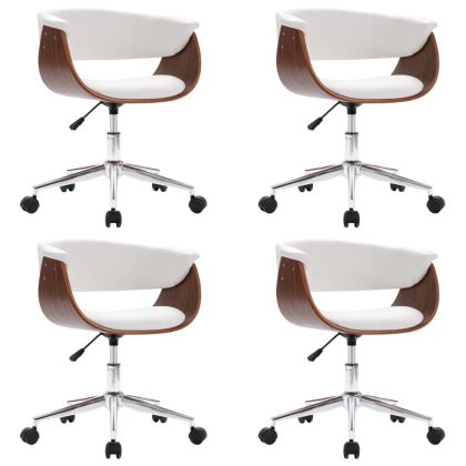 Въртящи се трапезни столове, 4 бр, бели, изкуствена кожа