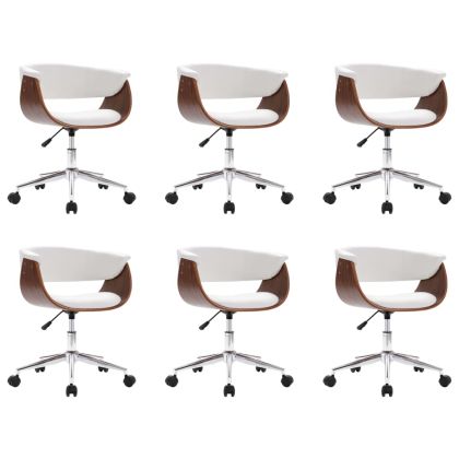 Въртящи се трапезни столове, 6 бр, бели, изкуствена кожа