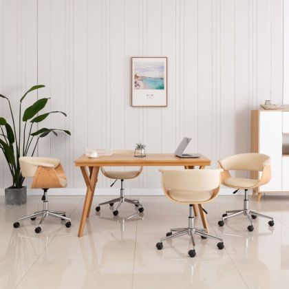 Въртящи се трапезни столове, 4 бр, кремави, изкуствена кожа