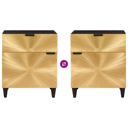 Нощно шкафче Черен и златен 50 x 33 x 60 см мангово дърво масив