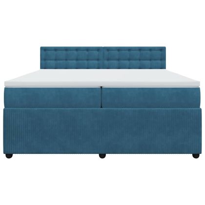 Боксспринг легло с матрак, синьо, 200x200 см, кадифе