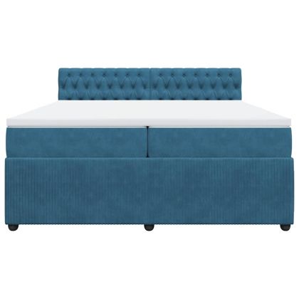 Боксспринг легло с матрак, синьо, 200x200 см, кадифе