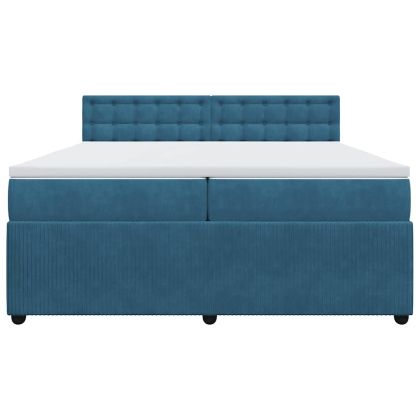 Боксспринг легло с матрак, синьо, 200x200 см, кадифе