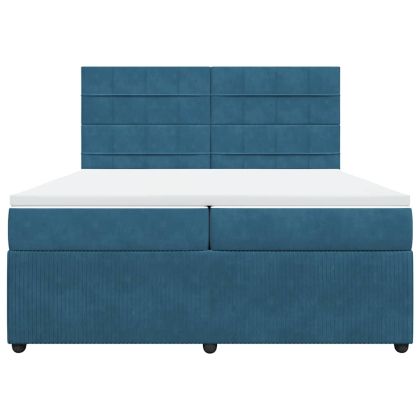 Боксспринг легло с матрак, синьо, 200x200 см, кадифе