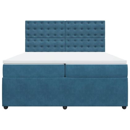 Боксспринг легло с матрак, тъмносиньо, 200x200 см, кадифе