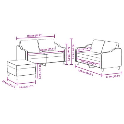 Комплект дивани от 3 части с възглавници, кремав, плат