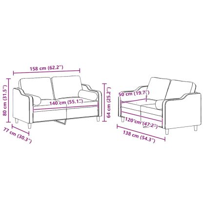 Комплект дивани 2 части с възглавници виненочервен текстил