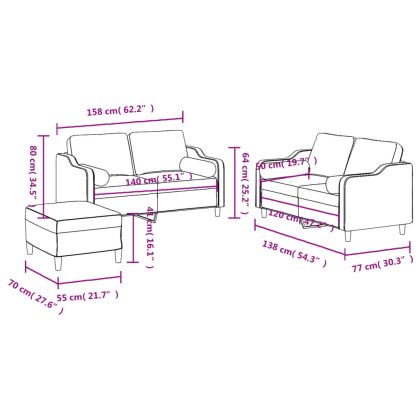 Комплект дивани 3 части с възглавници кремав текстил