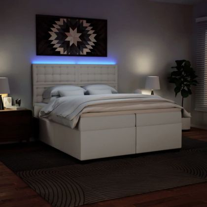 Боксспринг легло с матрак, бяло, 200x200 см, изкуствена кожа