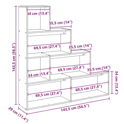 Разделител за стая / библиотека 4 нива 143,5x29x143,5 см