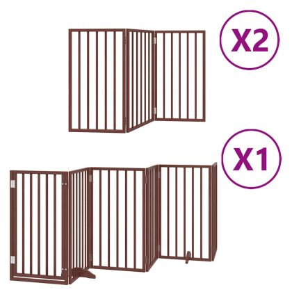 Сгъваема преграда за куче с врата 12 панела кафяв 600 см топола