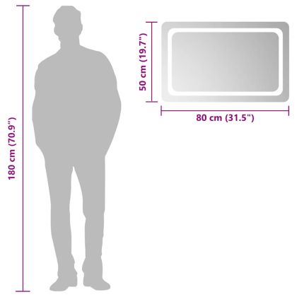 LED огледало за баня, 80x50 см