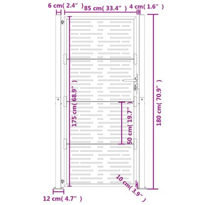 Градинска порта, антрацит, 100x175 см, стомана, квадратен дизайн
