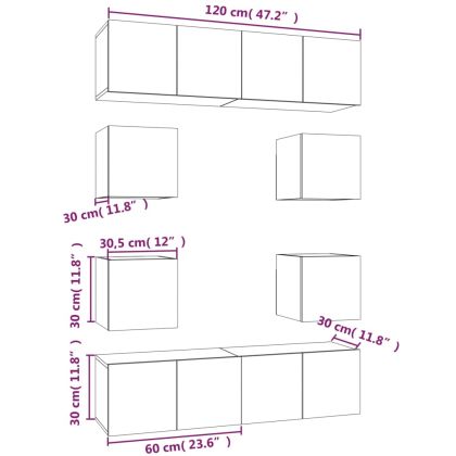 Комплект ТВ шкафове от 8 части, сив сонома, инженерно дърво