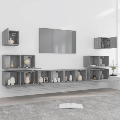 Комплект ТВ шкафове от 8 части, сив сонома, инженерно дърво