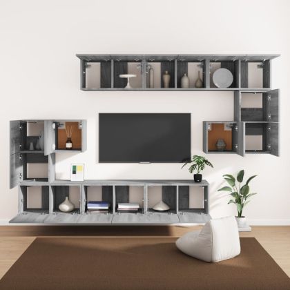 Комплект ТВ шкафове от 10 части, сив сонома, инженерно дърво
