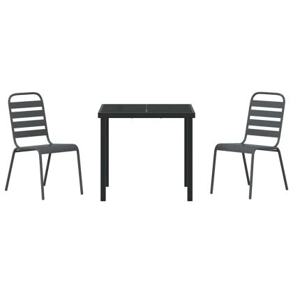 Комплект за хранене в градината 3 pcs Тъмносив Стомана