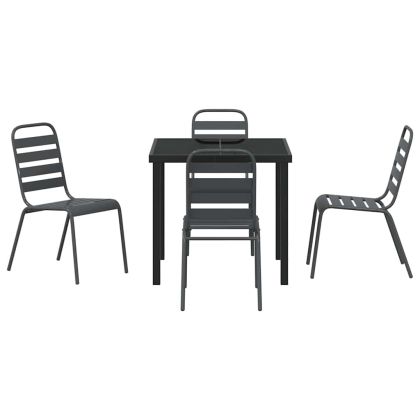 Комплект за хранене в градината 5 pcs Тъмносив Стомана