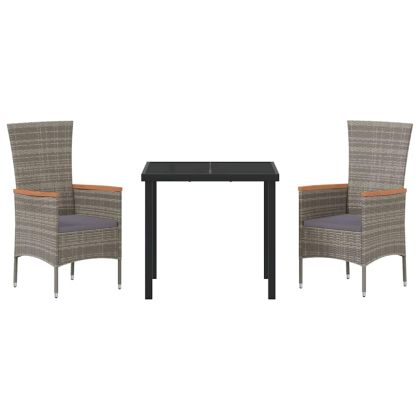 Комплект за хранене в градината 3 pcs Сив Полиратан