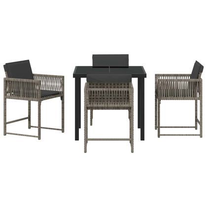 Комплект за хранене в градината 5 pcs Сив полиратан