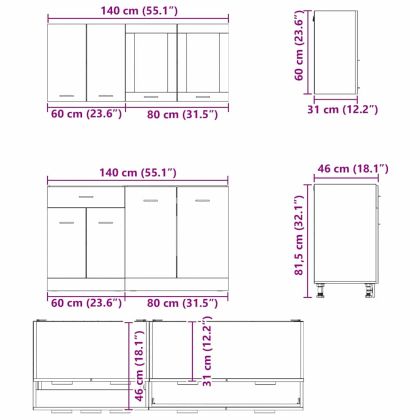 Комплект кухненски шкафове с чекмедже Lyon 4 pcs Сив сонома
