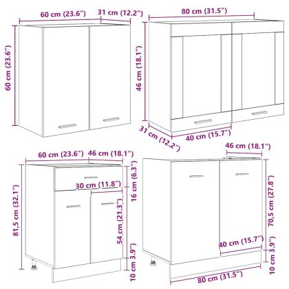 Комплект кухненски шкафове с чекмедже Lyon 4 pcs Сив сонома