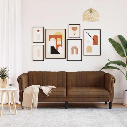 Диван, 3-местен, кафяв, изкуствена велурена кожа