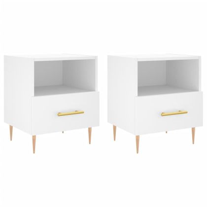 Нощни шкафчета, 2 бр, бели, 40x35x47,5 см, инженерно дърво