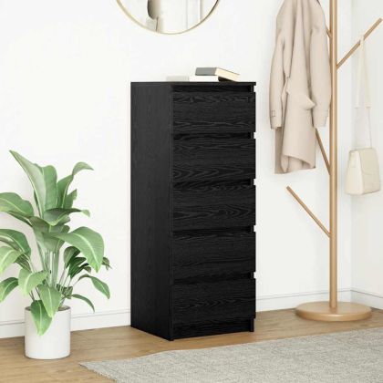 Бюфет с чекмеджета, черен дъб, 37,5x35x99 см, инженерно дърво