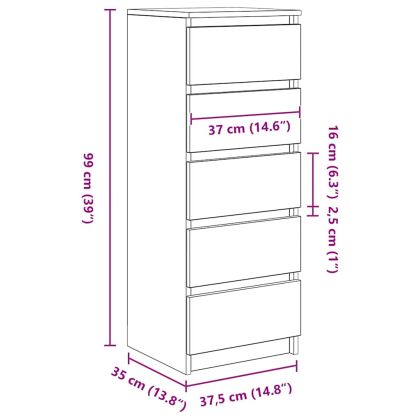 Бюфет с чекмеджета, черен дъб, 37,5x35x99 см, инженерно дърво