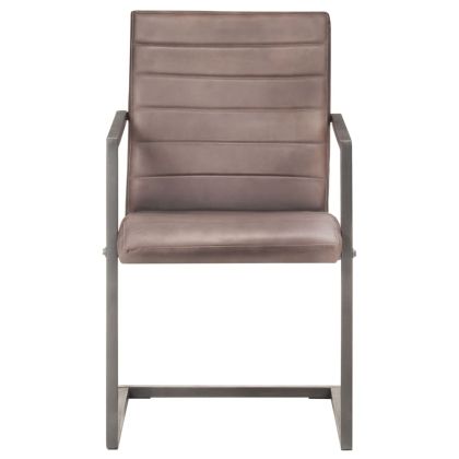 Конзолни трапезни столове, 6 бр, кафяви, естествена кожа