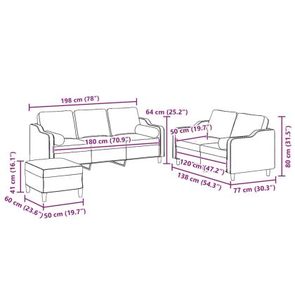 Комплект дивани 3 части с възглавници светлосив текстил
