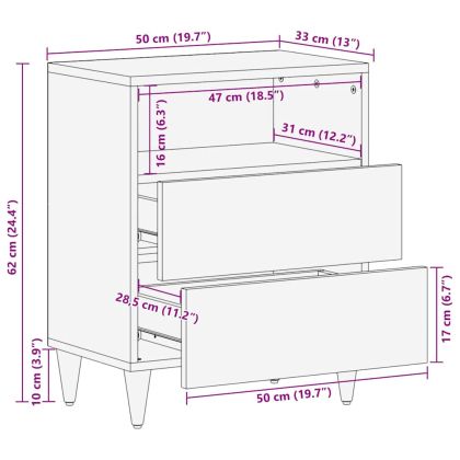 Нощно шкафче Черен и златен 50 x 33 x 60 см мангово дърво масив