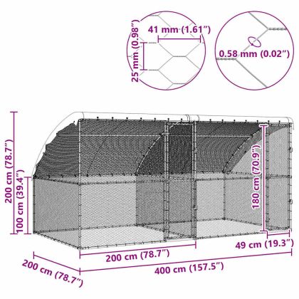 Клетка за пилета Сребрист 400 x 200 x 198.5 см