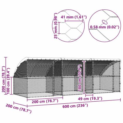 Клетка за пилета Сребрист 600 x 200 x 198.5 см