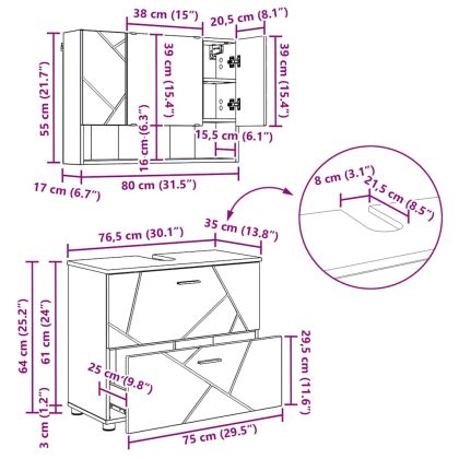 Комплект мебели за баня с чекмедже с рафт 2 pcs Димян дъб