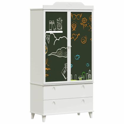 Гардероб с дъска за писане с чекмедже Бяло 90 x 45 x 180 cm