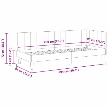 Ъглова рамка за легло с таблото Тюркоаз 80 см x 200 см Кадифе